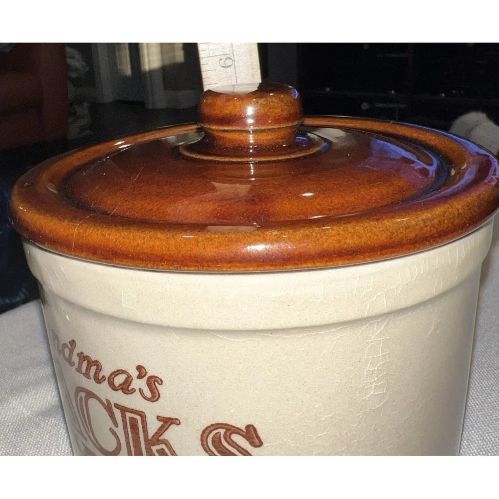 Vintage Stoneware Crock Grandma's Snacks for VIP Grandchildren Cookie Jar